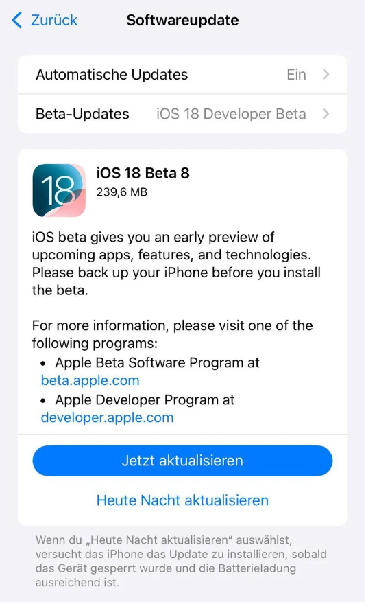 新民苹果手机维修分享苹果 iOS / iPadOS 18 开发者预览版 Beta 8 发布 